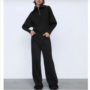 NWOT Zara Women’s Half-Zip Soft Pullover Black | Size Small
